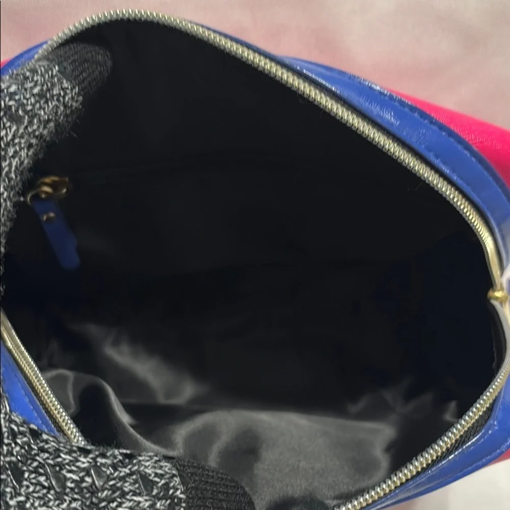 Victoria's Secret Pink and Blue Cosmetic Bag with Bold Stripe Preloved